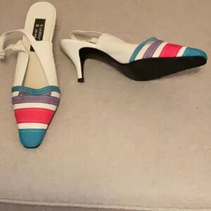 VALLEY LANE WHITE & MULTI STRIPE SLINGBACKS - SIZE 8M